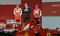 Ferrari F138 con Stefano Domenicali e i driver della Ferrari Fernando Alonso e Felipe Massa