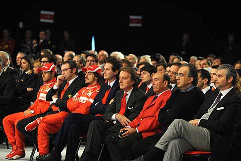 Ferrari - F150 presentation: Felipe Massa, Stefano Domenicali, Fernando Alonso, John Elkann, Luca di Montezemolo, Emilio Botin, Sergio Marchionne, Maurizio Arrivabene