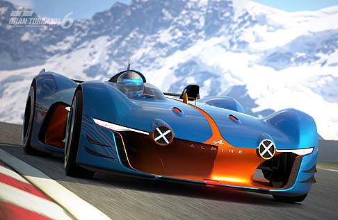 Alpine - Sorprendente e accattivante  la livrea, proposta nellabbinamento cromatico arancio/blu, ispirata direttamente ai colori delle Alpine racing degli Anni 60. 