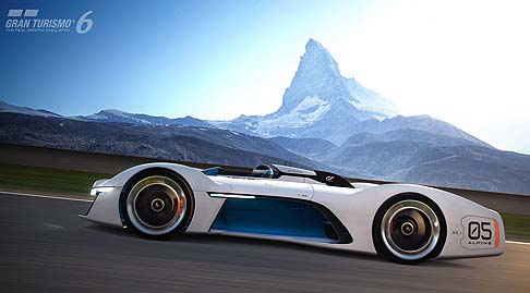 Alpine - Gran Turismo permetter ai giocatori di scegliere tra tre colori personalizzati: bianco e blu,arancio e blu, matt nero. 