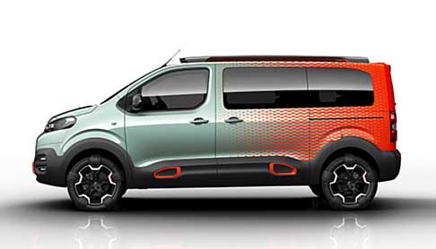 Citroen - Il concept SpaceTourer HYPHEN, rialzato rispetto alla versione di serie, adotta ruote con cerchi diamantati neri mat in alluminio da 19 pollici.