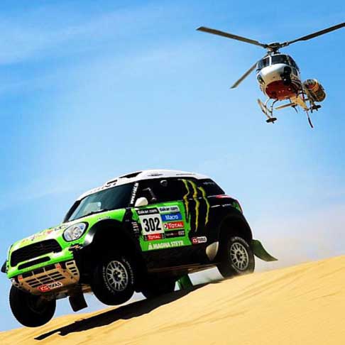 IV Tappa Dakar - Dakar 2013 4^ tappa Nazda - con la Mini 4 All Racing ed elicottero