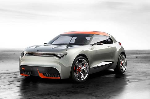 Kia - Kia Provo  un concentrato di tecnologia avanzata, design futuristico e carattere deciso. Lo stile  muscoloso, da coup hatchback, mentre lalimentazione  ibrida, composta da un motore benzina turbo e una unit elettrica.