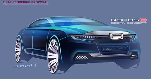 Qoros - La vettura adotta, al posto dei tradizionali specchietti retrovisori esterni, un telecamera ad alta definizione, integrata appena sotto la base di ciascun montante.