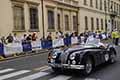 Jaguar XK 140 OTS Roadster anno 1956 con il pilota Jan EVERS (NL) e co-pilota Roderik VAN LEE (NL) alle 1000 Miglia 2021, sfilata a Reggio Emilia con il numero di gara 347