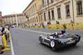 Lotus Eleven Climax anno 1956 con il driver Gaurav DHAR (UAE) e navigator Martin HALDER (D) alle 1000 Miglia 2021, sullo sfondo Obelisco a Reggio Emilia con il numero di corsa 358