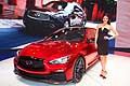 Infiniti Q50 Eau Rouge and hostess at Nord American International Auto Show of Detroit 2014