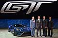 Ford GT and Leadership: Mark Fields, president and chief executive officer, Joe Hinrichs, executive vice president and president, The Americas, Raj Nair, group vice president and chief technical officer, Global Product Development with the new Ford GT