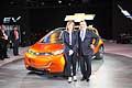 Mary Barra Cheif Executive Officer and Alen Batey President of GM North America new Chevrolet Chevy Bolt EV Concept at the 2015 NAIAS in Detroit