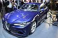 Alfa Romeo Giulia Quadrifoglio Verde blu Montecarlo berlina di lusso al Salone dellAutomobile di Francoforte 2015