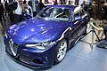 Alfa Romeo Giulia Quadrifoglio Verde blu Montecarlo berlina di lusso al Salone dellAutomobile di Francoforte 2015