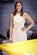 Model near Lamborgini Huracan LP 610-4 at the Geneva Motor Show 2014