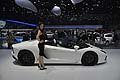 Vista laterale della Lamborghini Aventador nello stand di Ginevra