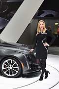 Cadillac CTS-V and hostess at the Geneva Motor Show 2015