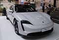 Porsche Taycan auto di lusso della casa di Stoccarda al Motor Valley Fest 2021 di Modena in Piazza Matteotti