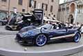 Pagani Huayra Tricolore vista laterale al Motor Valley Fest 2021 a Modena esposizione allaperto in Piazza Grande