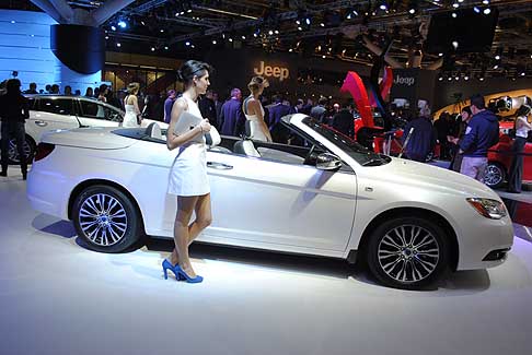 Lancia - Fiancata laterale della Lancia Flavia Cabrio e ragazza al Motor Show di Bologna