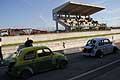 Minicar Fiat 500 racing corsia box e tribune sullo sfondo per la 3^ prova Trofeo Autodromo del Levante 2014